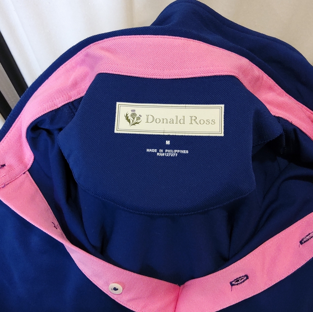 Donald Ross Golf Shirt, Blue/Pink,‎ Men's M - Picture 4 of 7